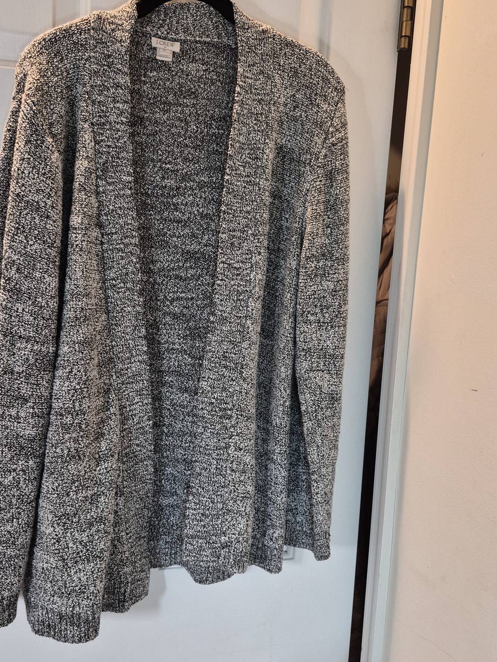 J. Crew Factory Black & White Marled Open-Front Cardigan